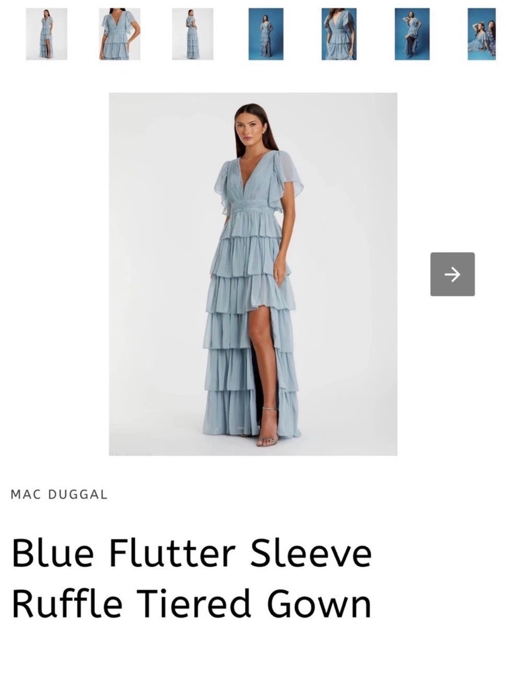Mac Duggal Powder Blue Tiered Ruffle High-Low Gown